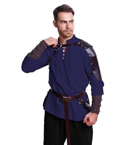 Image of 8 Pcs Men's Renaissance Costume Halloween Medieval Pirate Shirt Pant Viking Costume Accessories Set