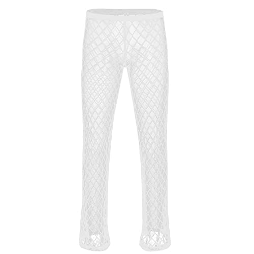 Mens Mesh Sheer See Through Long Pants Loose Fishnet Pants Club Party Underwear