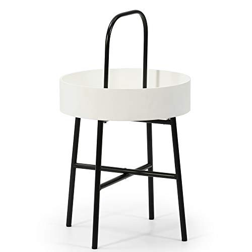 VS Venta stock Mesa Auxiliar Mesa de Centro Redonda Jaipur con Tapa de MDF Blanco y Estructura metálica en Color Negro Mate/DIAMETRO: 40 cm