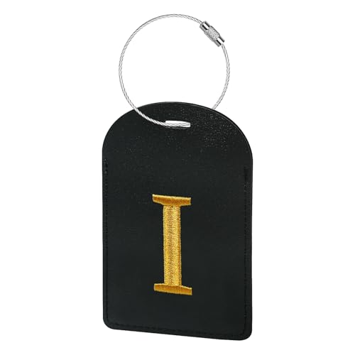 Gloppie Initial Luggage Tags for Suitcases, TSA Approved Letter Luggage Tag, Embroidered Monogrammed Travel Bag Tags Black Baggage Tag I
