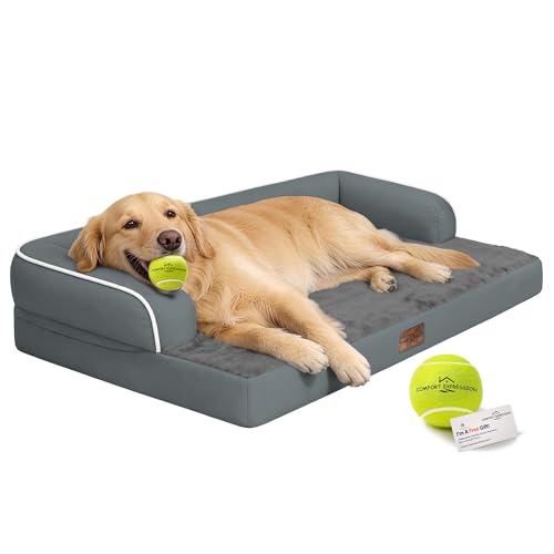 Image of Comfort Expression Washable Orthopedic Dog Bed for Extra Large Sized Dogs | Waterproof Memory Foam Pet Bed 42x30 Inch with Removable Cover with Non-Slip & Bolster, Dark Grey