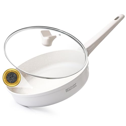 THE ROCK SOHO 8-Inch Non Stick Frying Pan with LidNothing Sticks Never Warps Lasts Longer Ceramic Non Toxic Skillet with Heat-Resistant Handle PTFE PFOA & PFAS Free Dishwasher Safe Cream