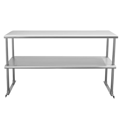 Profeeshaw Stainless Steel Overshelf for Prep & Work Table 12” x 48” NSF Commercial Adjustable Double Shelf 2 Tier for Restaurant, Bar, Utility Room, Kitchen and Garage