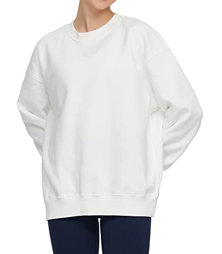 The Gym People Women's Fleece Crewneck Sweatshirt Loose Fit Soft Oversized Pullover Sweatshirt(White, Medium) #TOP5