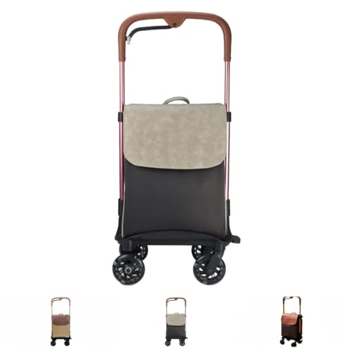 Sandqvipaショッピングカート、横押し 、4輪買い物カート、高齢者用歩行カート、軽量カート コンパクト、 静音タイヤ 、伸縮式プルロッド、ポータブルブレーキ、歩行用手すり、大容量、 収納便利、ウォーキング、お出かけ、ショッピング、旅行、アウトドアなど