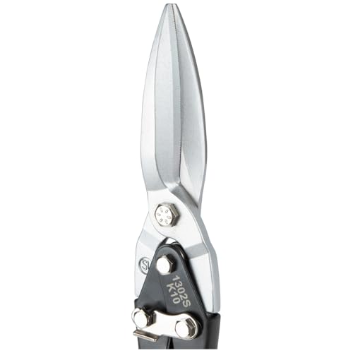 Klein Tools 1302S Aviation Tin Snips, Straight, Long Cut, Heavy Duty Metal Cutting Shears with Forged Steel Blade