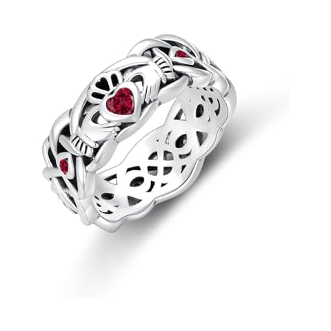 Seiyang Garnet Claddagh Ring for Women Sterling Silver January Claddagh Birthstone Ring Irish band Cover