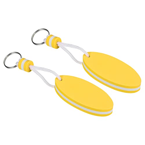 PATIKIL Floating Keychain, 2 Pack Sports Buoy Key Rings Oval Buoyant Keyrings Marine Sailing Key Holder for Fishing Kayaking, Yellow