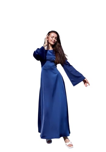 Modest Satin Maxi Dress for Women Long Sleeve Floor Length Evening Gown Hijab Friendly A-Line Empire Waist