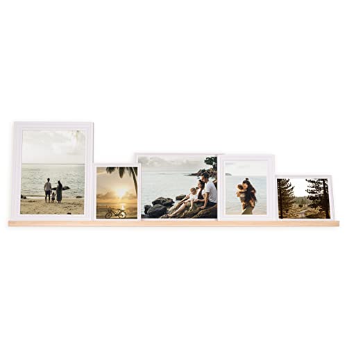 Rustic State Ted Wall Mount Narrow Extra Long Picture Ledge Photo Frame Display - 60 Inch Floating Wood Shelves for Living Room Office Kitchen Bedroom Bathroom - Stainable Natural Color