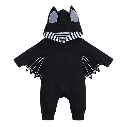One-Piece Baby Bat Costume Halloween Bat Hoodie Outfits with Ear Hat Romper Jumpsuit for Newborn 0-18 months (Black, 3-6 Months (70cm))