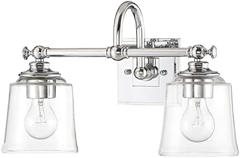 Signature {Hardware} 946387 Antonia 2 Gentle 17″ Vast Lavatory Self-importance Gentle with Clear Glass Shades