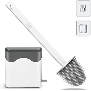 Silicone Toilet Brush, Deep Cleaning Bowl Buddy Toilet Brush with Non-Slip Long Handle and Flexible Bristles, Detachable Base, Silicon Toilet Cleaner Brushes and Holders for Bathroom Hygiene (White