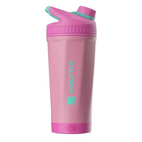 Image of VOLTRX ChillMix Shaker Bottle Insulated Stainless Steel - USB C Rechargeable Electric Protein Shake Mixer, Shaker Cups for Protein Shakes and Meal Replacement, Radiant Rose, 16 oz