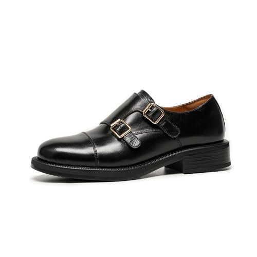 Image of BEAU TODAY Women Monk Strap Loafers Cap Toe Business Causal Loafer Shoes
