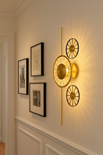 Image of blissbells Modern Luxury Gold Crystal Wall Light - Artistic LED Sconce for Bedroom, Living Room & Hallway (Crystal Disc Sconce)