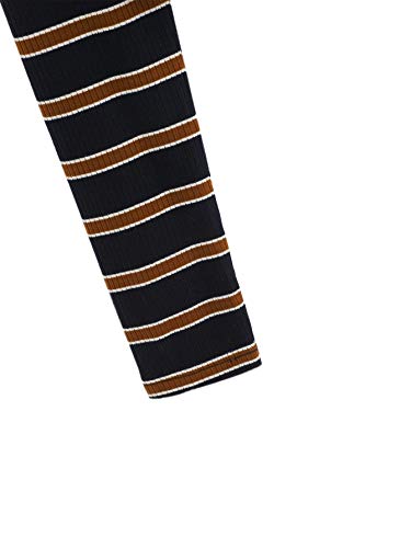 Sweatyrocks Women's Mock Neck Embroidered Letter Long Sleeve Striped Crop Top T Shirt Black Large #TOP3