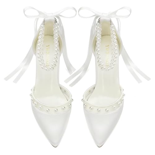 Wedding Shoes for Bride Block Heel Bridal Heels Closed Toe Pearl Heels Bridal Shoes2