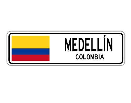 TNND New Medell ̈an Colombia, Cartello Stradale con Bandiera Colombiana City Country Road 4 x 40,6 cm