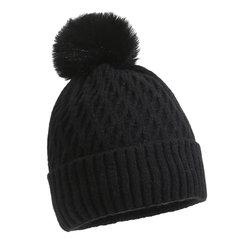 COACOM Gorro Cálido de Punto Grueso para Mujer - A Prueba de Viento para Invierno, Clásico de Lana, para Esquí al Aire Libre (Negro)