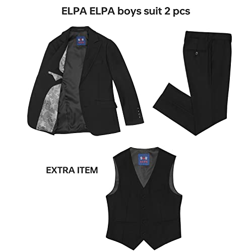 Elpa Elpa Boys' 3-Piece Formal Suit Set Kids Peaked Lapel Suits Slim Fit Dresswear £¨Boy Black Suit Size 2 £© #TOP4