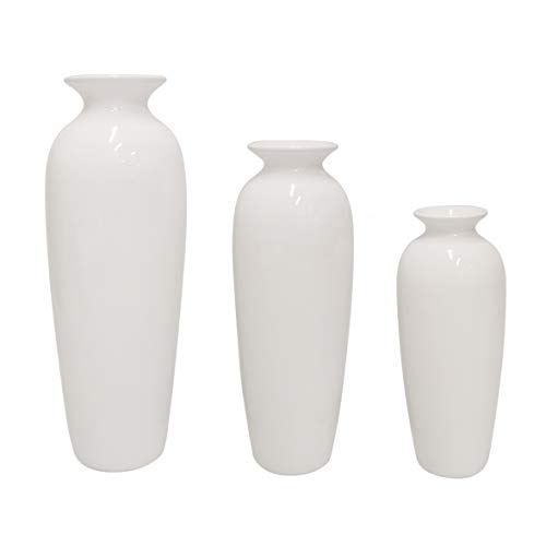 Hosley Set of 3 White Ceramic Vases. Ideal Gift for Wedding or Special Occasions for Use in Home Office Decor Spa Aromatherapy Settings