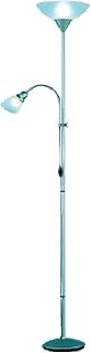 Titanium Silver Grey Modern Mother & Child Floor Lamp Light | Main Uplighter & Flexible Reading Arm | 1 x E14 & 1 x E27 Lamp Bulb Required (Not Included) | UK 3 Pin Plug | Matt Grey
