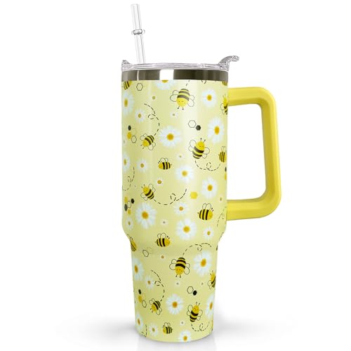 wmvhdiw 30 oz Bee Stainless Steel Tumbler with lid and Straw, Coffee Travel Mug Cup Water Botter,Bee Gifts for Women