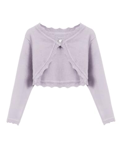 Image of Arshiner Girls Open Front Bolero Shrug Kids Long Sleeve Cropped Elegant Cardigan Knit Sweater