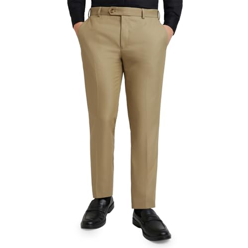 Image of Raymond Men's Slim Fit Mid Rise Structure Pattern Poly Viscose Blend Pleatless Formal Trouser
