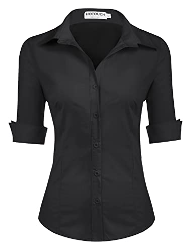 HOTOUCH Womens 3/4 Sleeve Button Down Shirt Slim Fit Work Blouses...