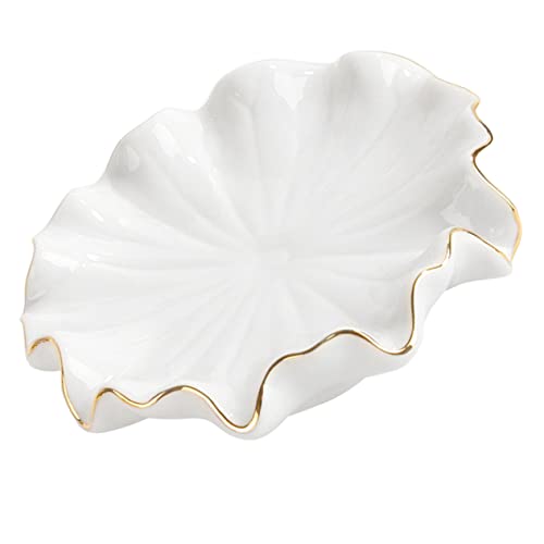 Ciieeo Ceramic Soap Tray Water Draining Function Elegant Countertop Soap Holder Cute Design for Bathroom Kitchen and Toilet Use Heavy-Duty Leaf Dish