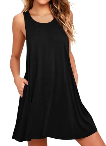BISHUIGE Women's Summer Casual Dresses Sleeveless Round Neck Tank Dress Beach Cover Up for Bikini Swimwear Vacation 2X-Large,Black