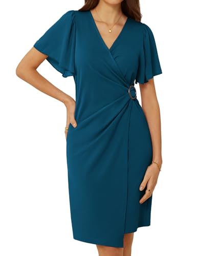 GRACE KARIN V-Ausschnitt Damen Cocktailkleider für Hochzeit Festlich Chiffon Abendkleid Blaugrün L