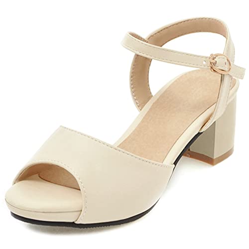 Bviennic Mujer Verano Comfy Peep Toe Tacón Ancho Sandalias Bridal Sweet Lazos Plataforma Zapatos Correa De Tobillo Elegante Fiesta Vestido Beige Talla 42 Eu 44Cn