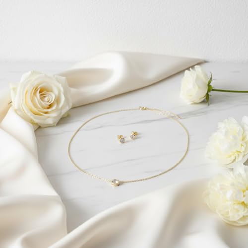 Dezentes Brautschmuck Set Gold – Halskette & Ohrringe mit Zirkonia – Eleganter Strass Schmuck Damen – Hochzeit Brautjungfer Standesamt Geschenk – Bild 4