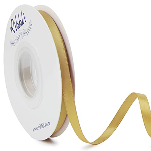 Ribbli Double Faced Gold Satin Ribbon 1/4 x Continuous 25 Yards Use for Craft Bows Bouquet Gift Wrapping Wedding Decoration Floral Arrangement