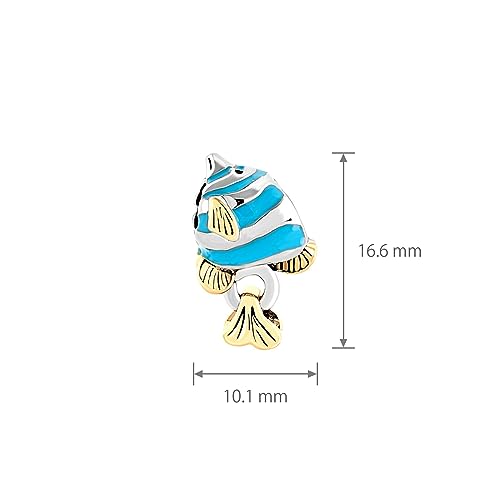 Abalorio de pez azul y oro para pulsera Pandora colgante de plata tropical 4