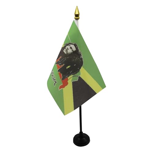 AZ FLAG UO_379 Bandera de Mesa Bob Marley 100D de poliéster con Punta Dorada, 15 cm x 10 cm