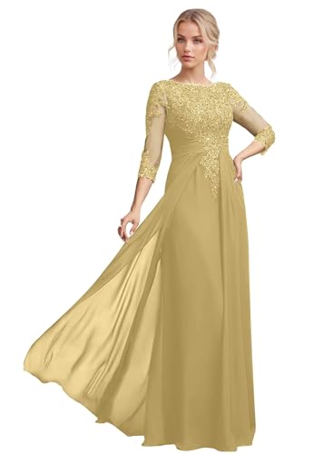 Chiffon Mother of The Bride&Groom Dresses for Women 3/4 Sleeves Sequin Appliques Formal Evening Gowns for Wedding