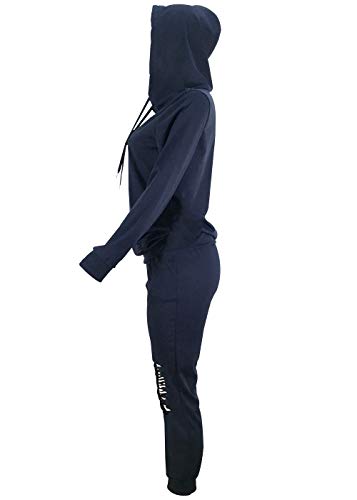Women Casual Ripped Hole Pullover Hoodie Sweatpants 2 Piece Sport Jumpsuits Outfits Set (Navy, Xxxl) #TOP3