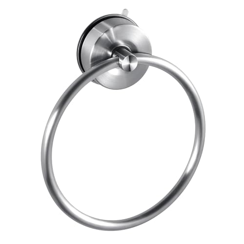 JOMOLA Stainless Steel Suction Cup Towel Ring Holder for Bathroom - Rustproof No Drill Wall Mount Towel Rack Adjustable & Damage-Free Bathroom Accessories for Shower Spa Hotel Brushed
