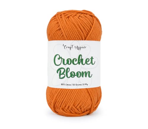 Image of Craft Affair | Crochet Bloom Cotton Yarn 8ply (2mm, 77Meter, 50Gram) 100% Pure Cotton | Knitting Yarn | for Embroidery, Craft & DIY Project: Orange