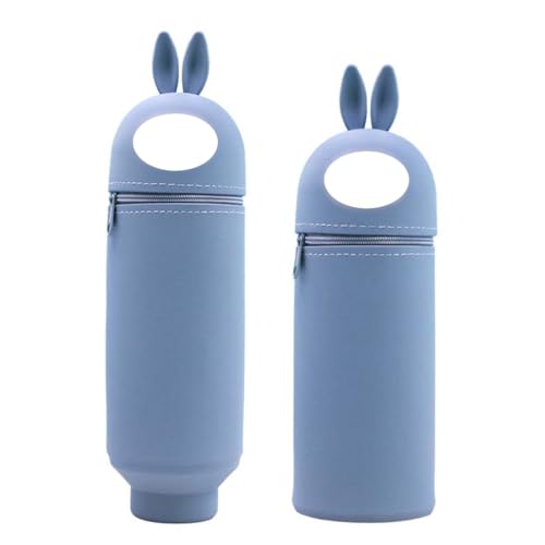 HSKRKOW Lindo Estuche Escolar 2 en 1 de Silicona Blanda Extensible Estuche de Silicona Suave para la Escuela para Niños Multifuncional Impermeable para Niños labubu Legami（Gris）