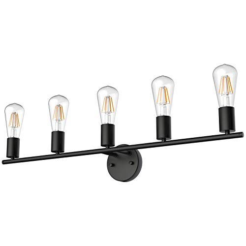 Image of Ralbay Black Bathroom Vanity Light Fixtures-5 Light Industrial Matte Black Wall Sconce, Vintage Edison Wall Lamp Lighting Fixture for Bathroom