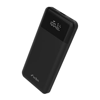 URBN 10,000 mAh Edge Power Bank with Smart LED Display, Ultra Slim & Compact, 22.5W Fast Charging, Power Delivery, Quick Charge, Triple Output(1-USBA, 2 USB-C) iPhone, Samsung, Android & More - Black