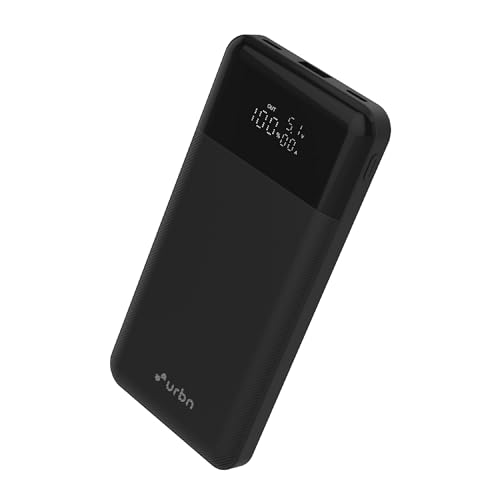 Image of URBN 10,000 mAh Edge Power Bank with Smart LED Display, Ultra Slim & Compact, 22.5W Fast Charging, Power Delivery, Quick Charge, Triple Output(1-USBA, 2 USB-C) iPhone, Samsung, Android & More - Black