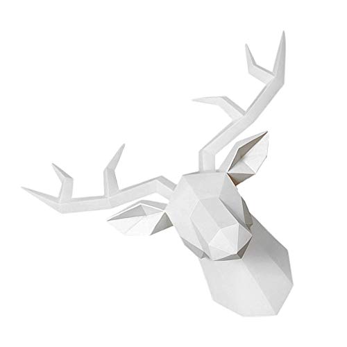 Décoration murale tête de cerf blanc ornement corne salon design géométrique