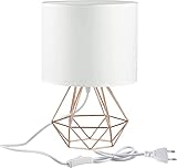 FRIDEKO HOME Vintage Tischlampe - 25cm DIY Tischleuchte Modern Körbchenstil Stil Kreativer für Schlafzimmer Nachttischlampe Arbeitszimmer Office [Verbesserte Version] Weiß & Rose Golden