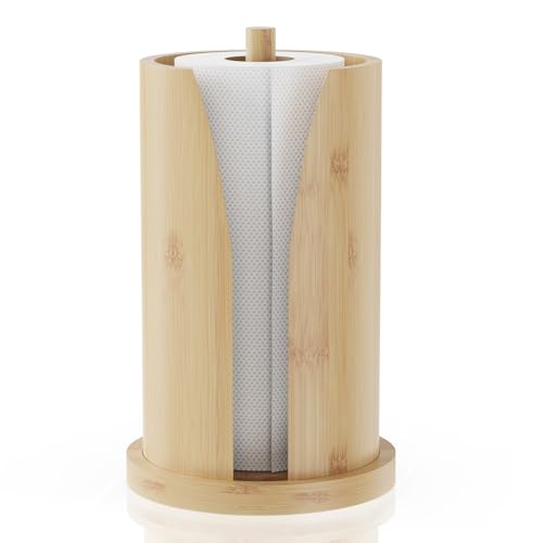 Porte-Rouleau de Cuisine Xtsuen, Porte-Rouleau de Cuisine Vertical pour Tous Les Rouleaux de Papier de Cuisine usuels pour Plan de Travail,Porte-Rouleau en Bambou